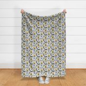 Small scale // Ready For a Rainy Walk // light grey background navy blue dachshunds dogs with yellow and transparent rain coats and umbrellas 