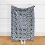 Small scale // Ready For a Rainy Walk // indigo blue background navy blue dachshunds dogs with yellow and transparent rain coats and umbrellas 