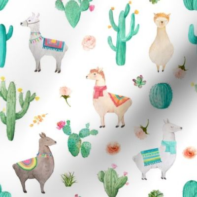 Llama Cactus Party // White