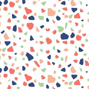 Terrazzo in Navy Coral Mint and Pink on White