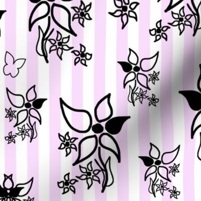 Daisy Delight - black on pink & white stripes 