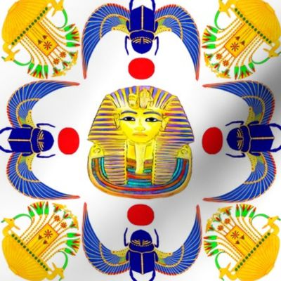 ancient egypt egyptian wings scarab beetles sun flowers floral lotus lily papyrus vases pots king tut Tutankhamun pharaoh red blue royalty plants