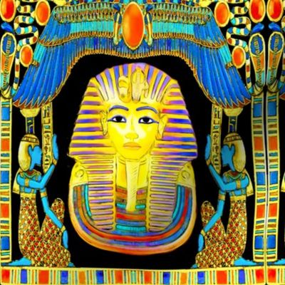 ancient egypt egyptian king tut Tutankhamun pharaoh gold cobra snakes crown Uraeus Wadjet vulture Nekhbet serpent wings scarab beetles hieroglyphs sun