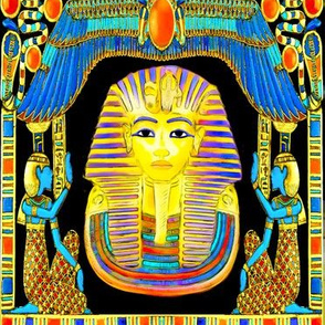 ancient egypt egyptian king tut Tutankhamun pharaoh gold cobra snakes crown Uraeus Wadjet vulture Nekhbet serpent wings scarab beetles hieroglyphs sun