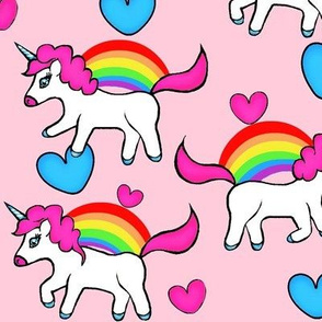 My Lil Horned Pony / Unicorn & Rainbows on Pink    