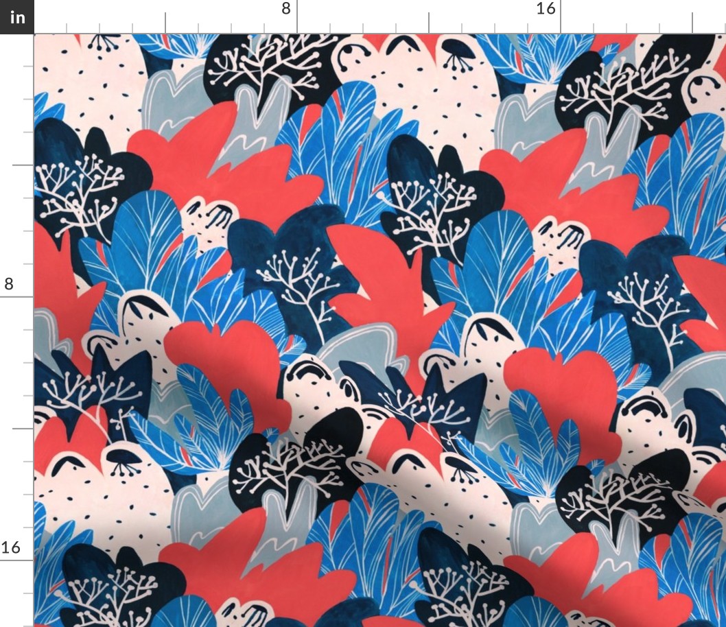 Floral natural pattern with red and blue flowers