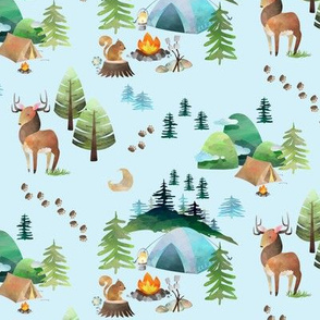 My Camping Trip (pale blue) – Kids Room Bedding, SMALLER scale