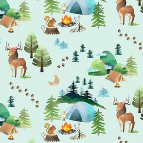 My Camping Trip (soft mint) – Kids Room Bedding, SMALLER scale