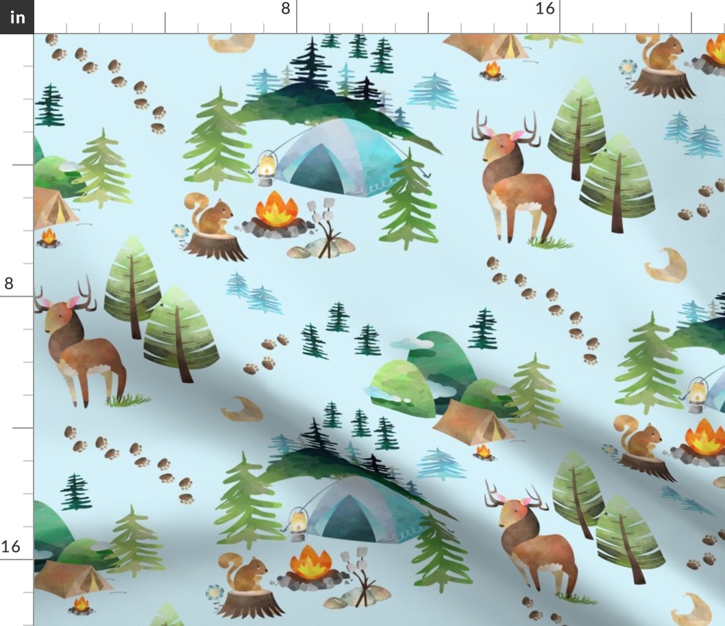 My Camping Trip (pale blue) – Kids Room Bedding, LARGER scale
