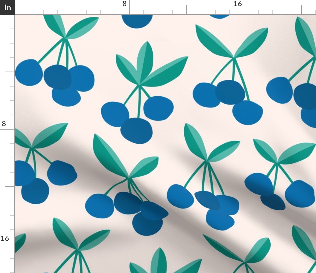 Paper cut summer cherry fruit garden cherries in blue and green mint JUMBO