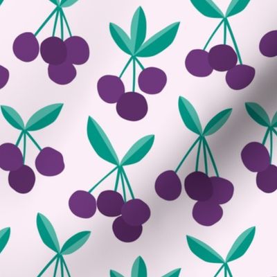 Paper cut summer cherry fruit garden cherries in purple teal green 