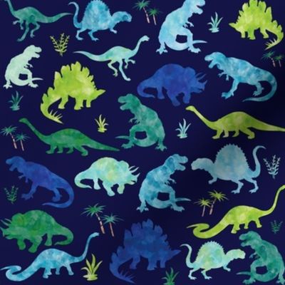 Watercolor Dinosaur Silhouette Blue - Large