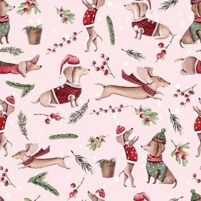 7“ Christmas Dachshund decorate the christmas tree - pink