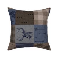 Rustic Buck Wholecloth Quilt- Navy and Brown - Rotated