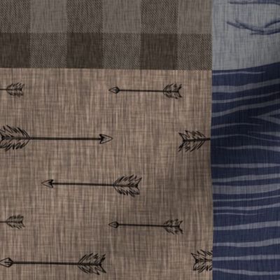 Rustic Buck Wholecloth Quilt- Navy and Brown - Rotated