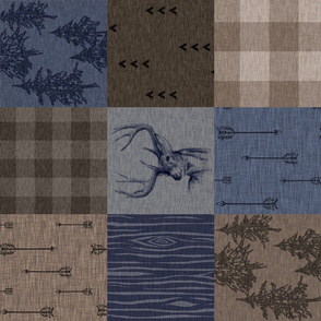 Rustic Buck Wholecloth Quilt- Navy and Brown - Rotated