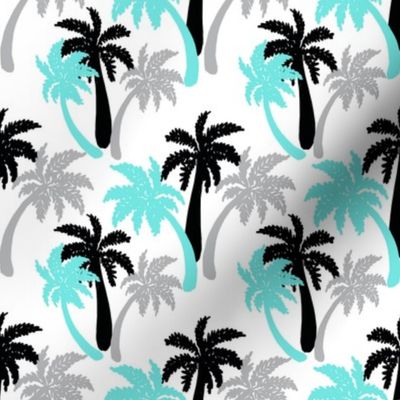 aqua palms on white 4x4