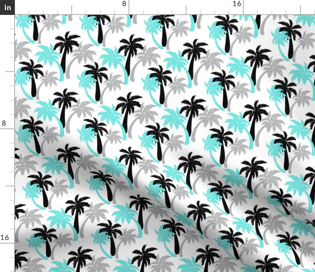 aqua palms on white 4x4