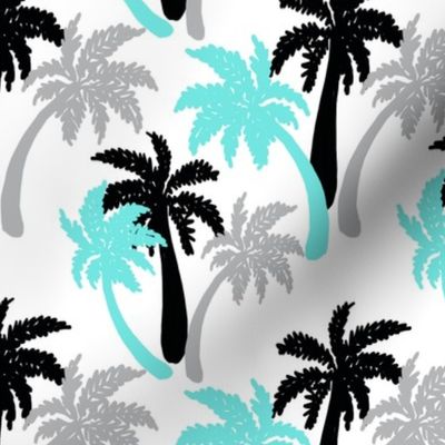 aqua palms on white 6x6