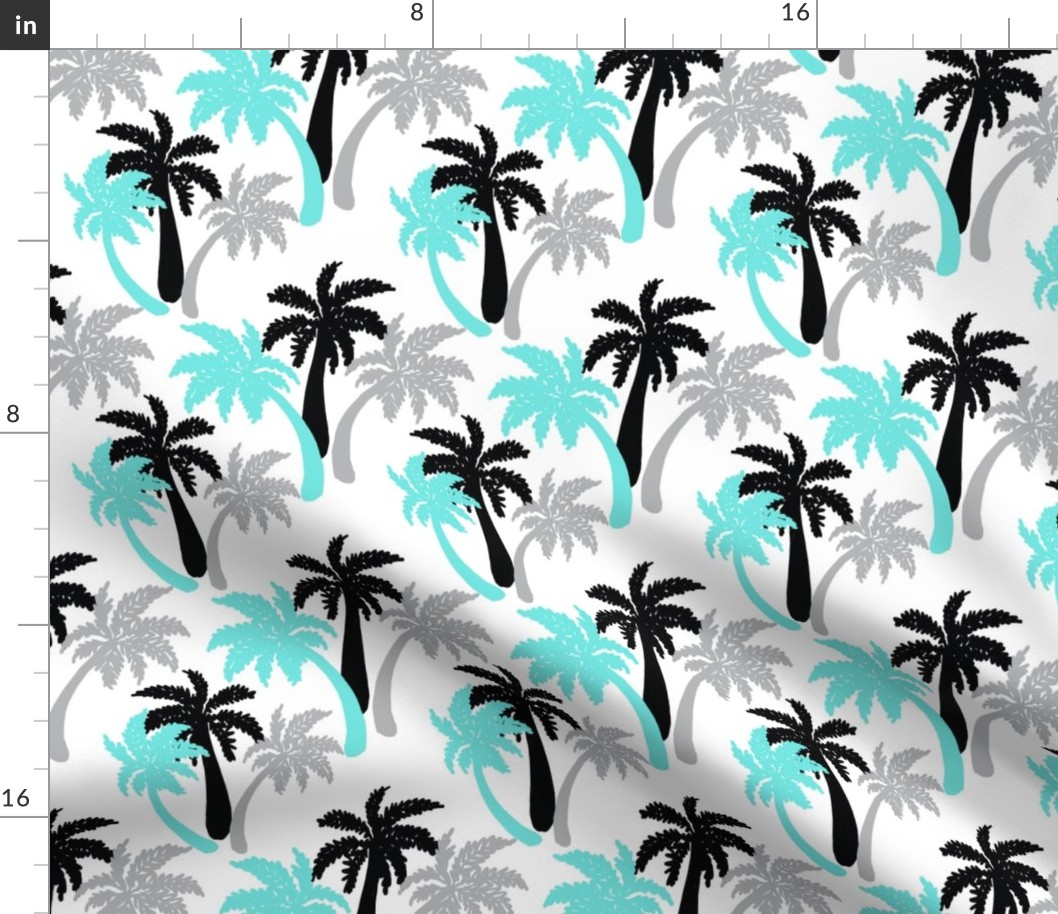 aqua palms on white 6x6