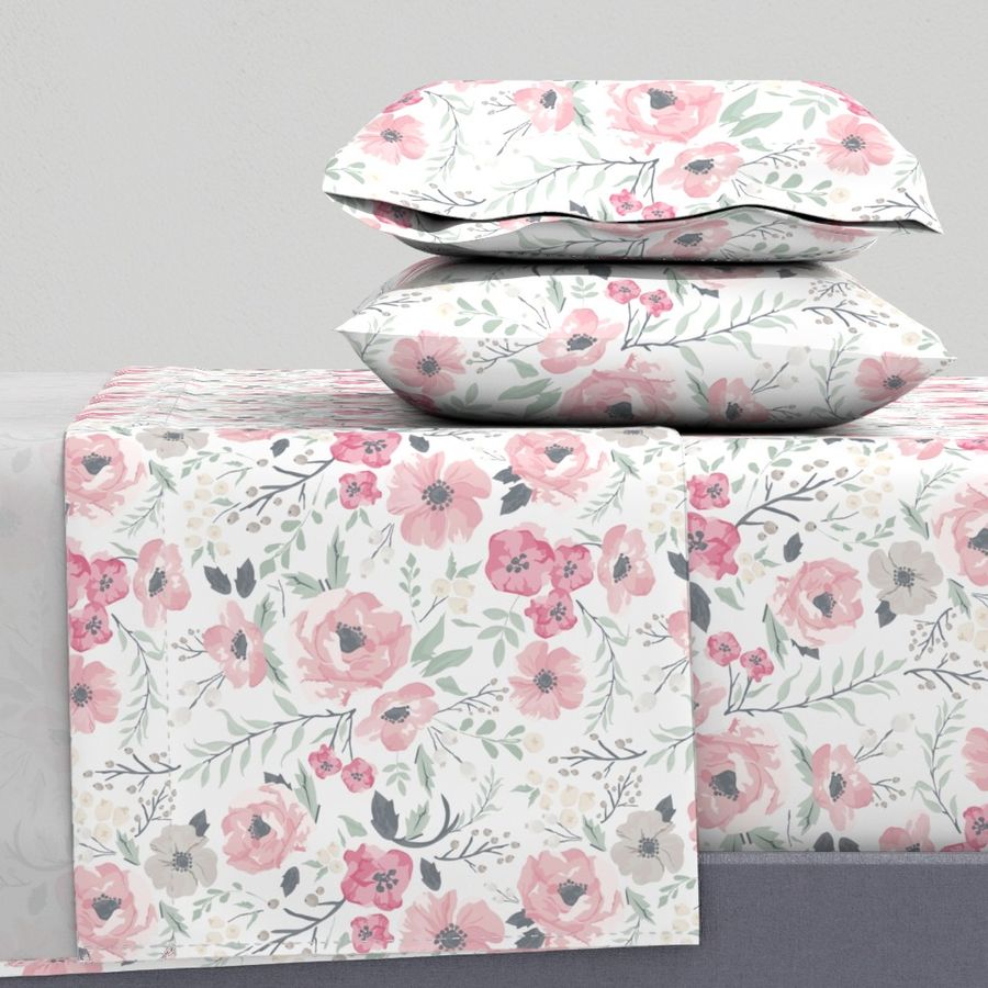 Soft Pink Meadow Floral Fabric