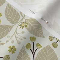 Pale Green, Cream, Tan & Brown Floral Pattern