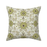 Pale Green, Cream, Tan & Brown Floral Pattern