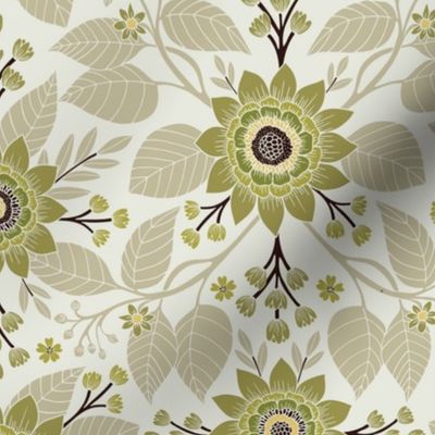 Pale Green, Cream, Tan & Brown Floral Pattern