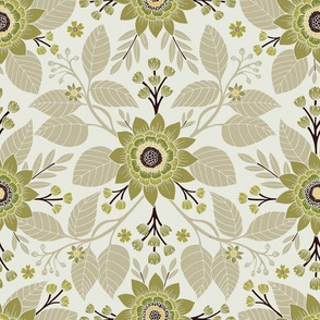 Pale Green, Cream, Tan & Brown Floral Pattern