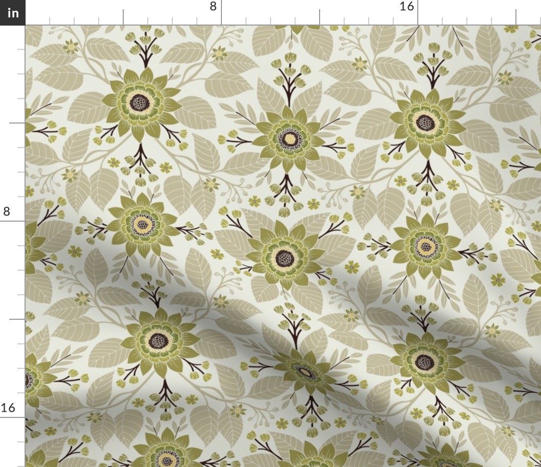 Pale Green, Cream, Tan & Brown Floral Pattern