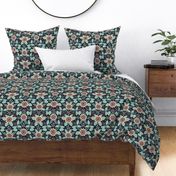 Red, Turquoise, Cream & Navy Blue Floral Pattern