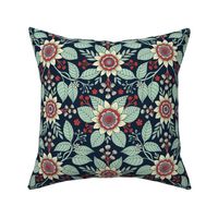 Red, Turquoise, Cream & Navy Blue Floral Pattern