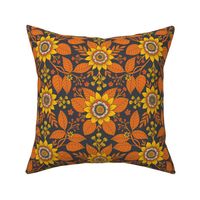 Yellow, Orange, Cream & Steel Blue Floral Pattern