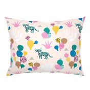 Colorful kawaii jungle leaves leopard wild animals and cactus garden baby girls blue JUMBO