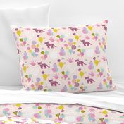 Colorful kawaii jungle leaves leopard wild animals and cactus garden baby girls pink lilac