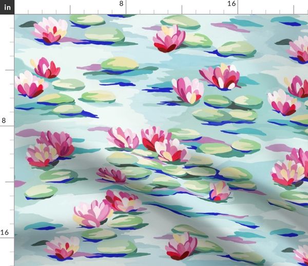 Farbe Malerisch Hellblau Malen Nach Zahlen Pinke Blumen Blumenmuster Seerosen Blumendesign Spoonflower