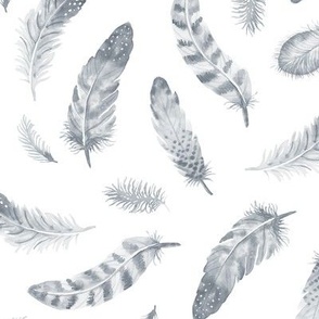 Watercolor Feathers grey monochrome