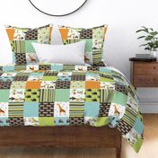 Safari Cheater Quilt – Wild Animals, Kids Bedding Blue Green Orange Brown