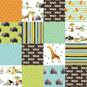 Safari Cheater Quilt – Wild Animals, Kids Bedding Blue Green Orange Brown