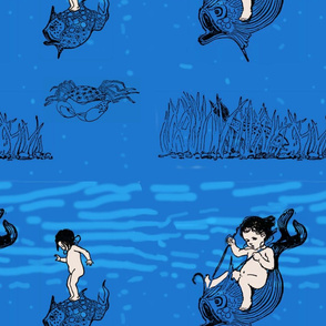Below the Sea with magical babies Riding a Fish