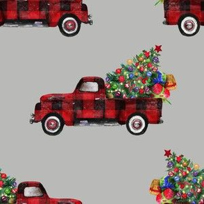 6" Vintage Woodland Red Truck and Christmas Tree // Gray Nickel
