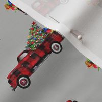 4" Vintage Woodland Red Truck and Christmas Tree // Gray Nickel