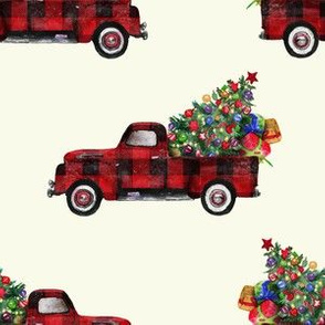 6" Vintage Woodland Red Truck and Christmas Tree // Bianca Cream