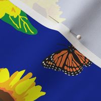 Sunflowers and Monarch Butterflies ~ Blue