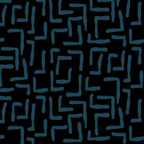 ABSTRACT MAZE - TEAL ON BLACK
