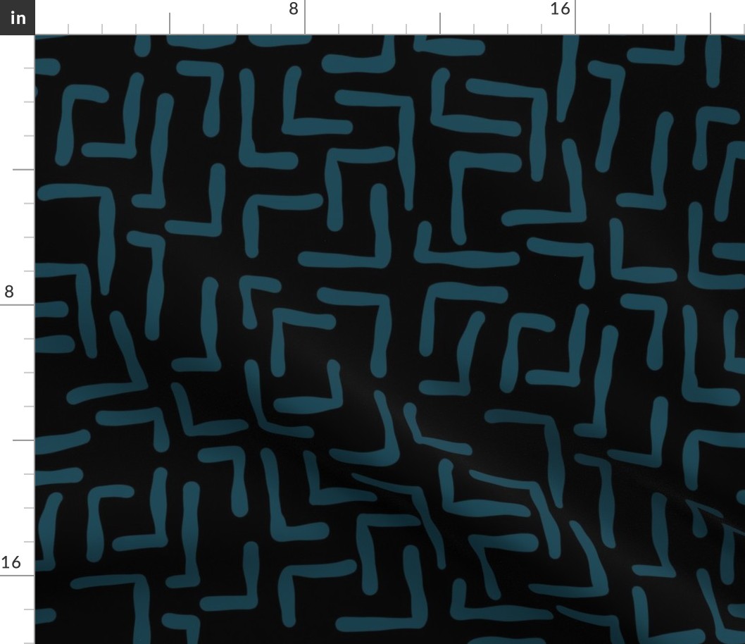 ABSTRACT MAZE - TEAL ON BLACK