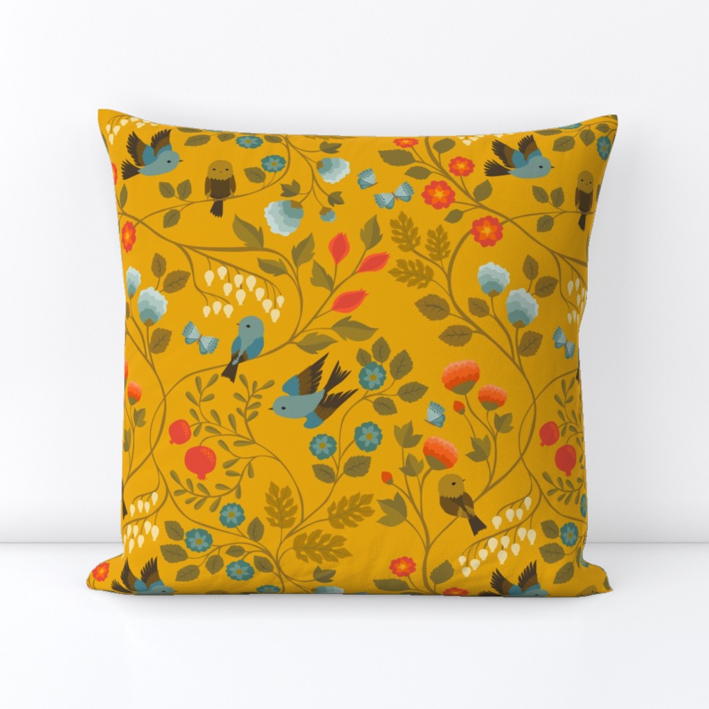 Fruit Birds Chinoiserie {Gold}