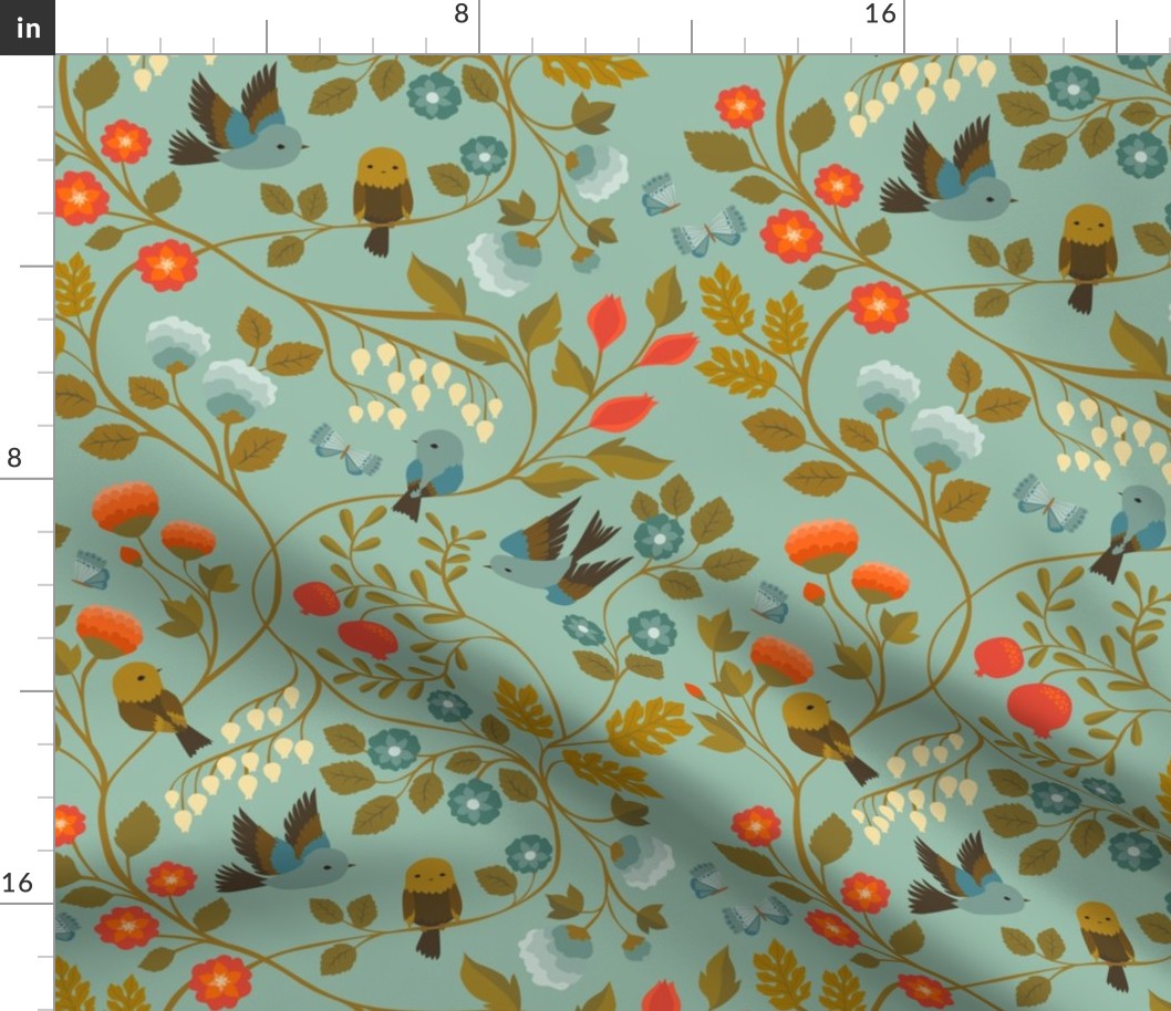 Fruit Birds Chinoiserie {Eggshell Blue} - large