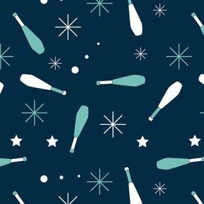 Stars and juggling clubs | dark blue