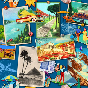 The Wall of retro Postcards (blue)